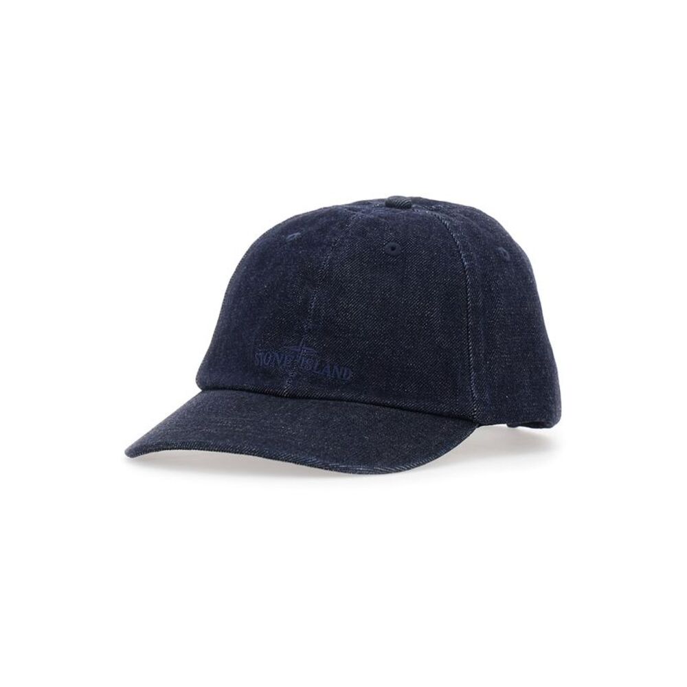 Stone Island Men Denim Baseball Cap With Adjustable Closure And Blue Logo Unisex